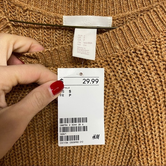H&M | Tan Crew Neck Open Knit Sweater Small NWT - Picture 7 of 8